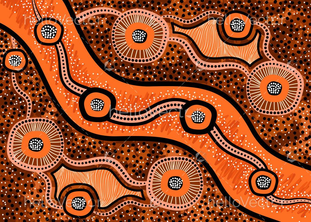 Aboriginal Art Vector Painting With Illustration Based On Aboriginal