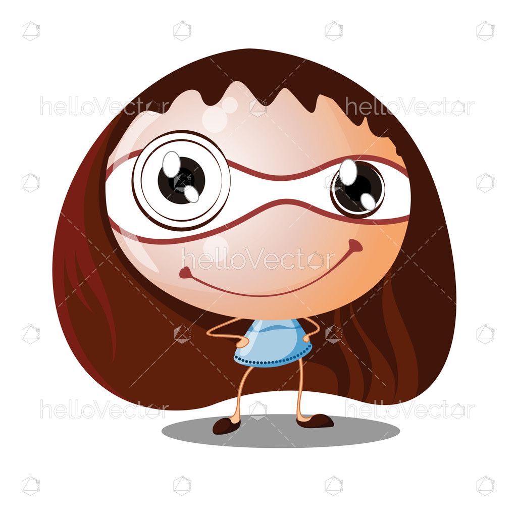 Cute smiling cartoon girl with big head small body - Vector illustration -  Download Graphics & Vectors