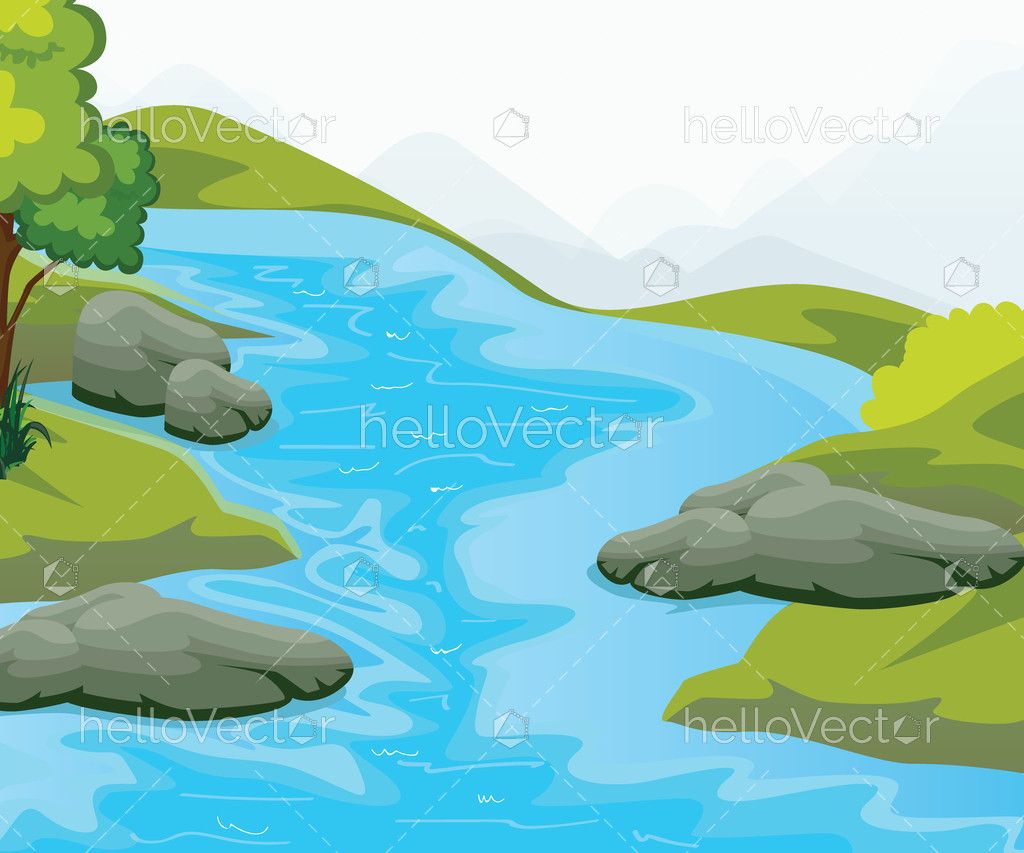 Illustration of Landscape with Mountain River - Download Graphics & Vectors