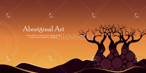 Aboriginal art landscapes vector banner background