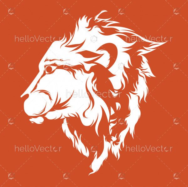 Side view lion face - Vector Illustration