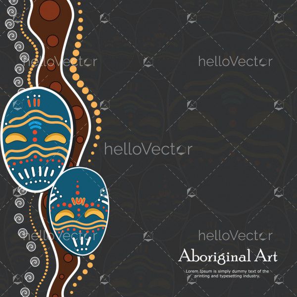Aboriginal dot art vector banner with mask 