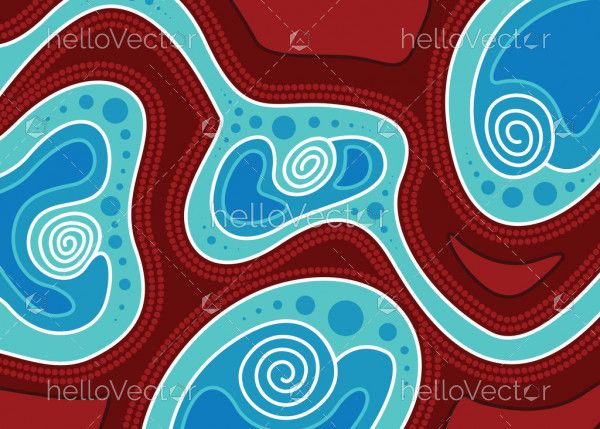 River, Aboriginal art vector painting with river