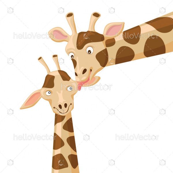 Giraffe vector illustration, Baby giraffe with mom, Mother child concept