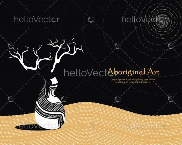 Vector Banner with text. Boab (Baobab) Tree Vector Painting.