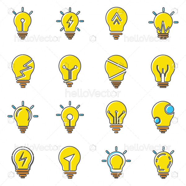 Light bulb icons collection in trendy flat style isolated on white background.