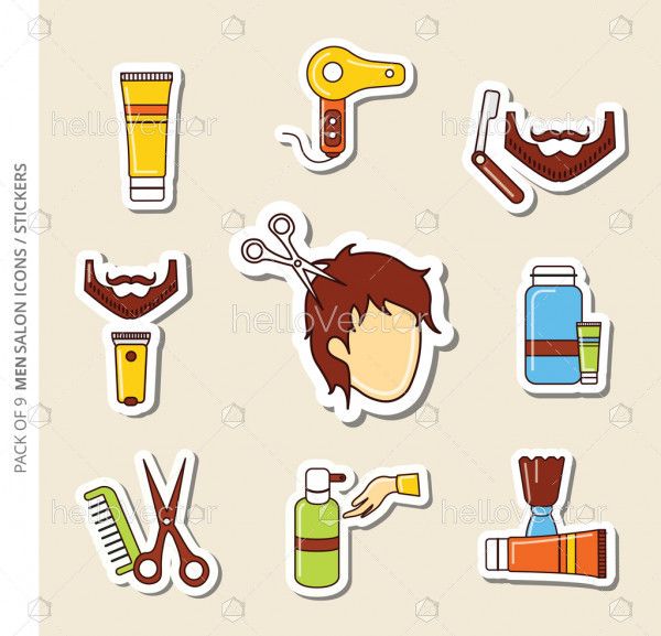Salon icons/stickers set of men with shadow in trendy flat style.