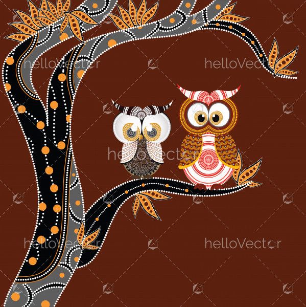 Aboriginal Painting With Owl Vector.