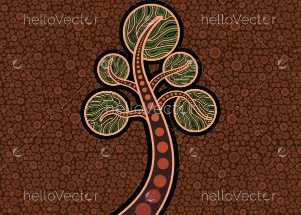 Aboriginal dot art vector painting with tree