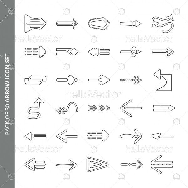 Pack of 30 different arrow icon set vector