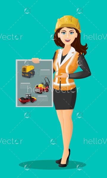 Female builder character in uniform  - Vector Illustration