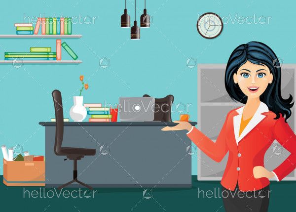 Cartoon girl in office - Vector illustration