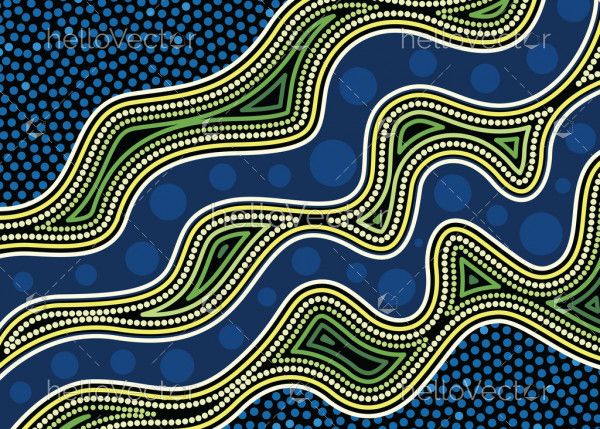 Aboriginal dot art vector background with river