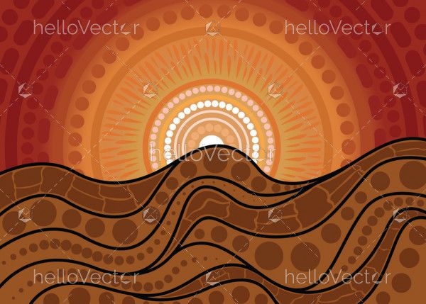 Nature concept, Aboriginal dot art vector painting depicting mountain
