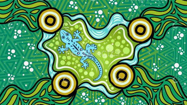 Illustration based on aboriginal style of background with lizard