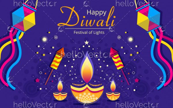 Happy Diwali vector decorative banner.
