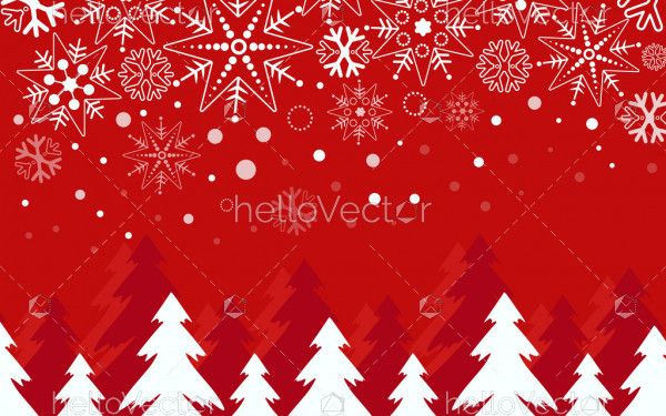 Christmas red festive background with Christmas tree and different decorations