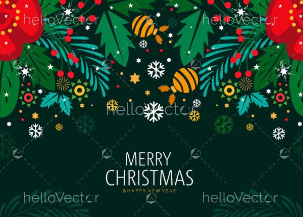 Flat Christmas background banner design with different decorations