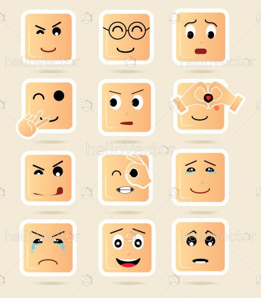 Squares emoticon faces characters set