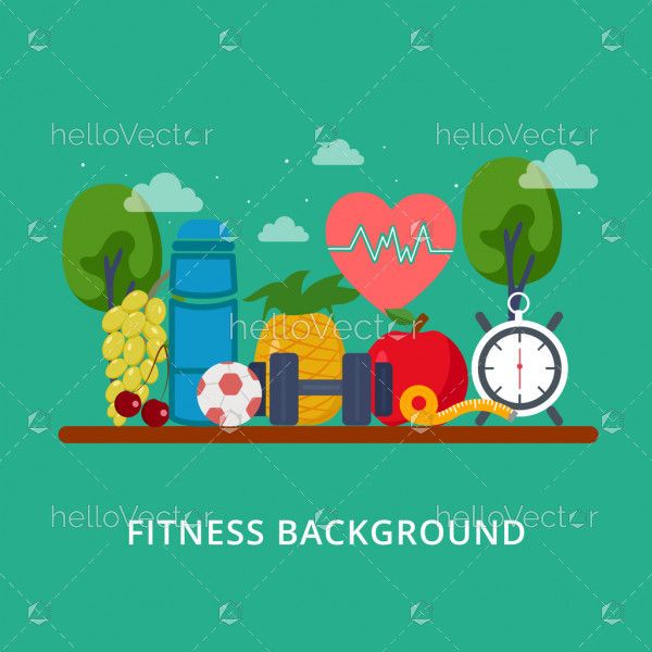 Fitness and diet banner background with healthy lifestyle icons