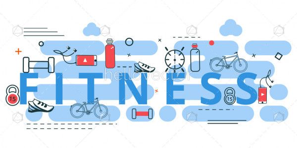 Health and fitness concept graphic with equipment - Vector Illustration