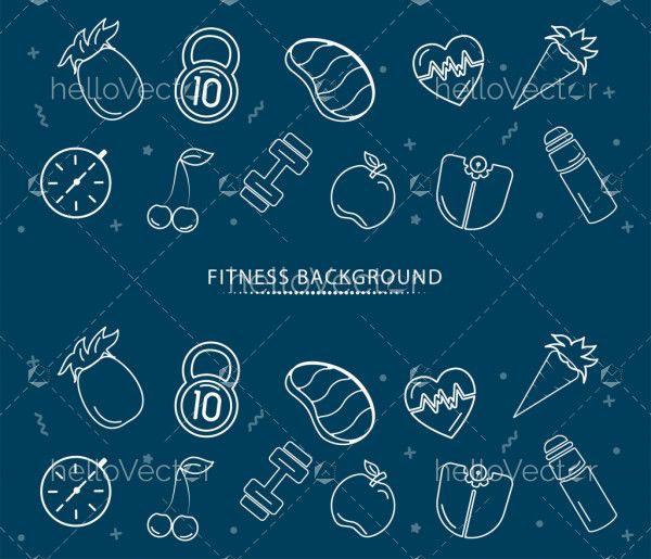 Fitness vector banner background with healthy lifestyle line icons