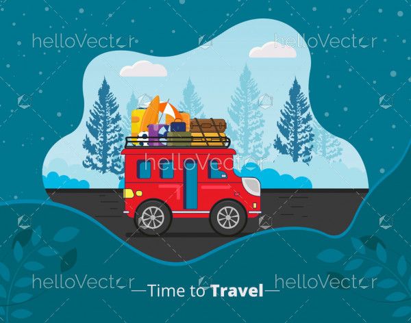 Travel by bus, Travel and Tourism flat design - Vector Illustration