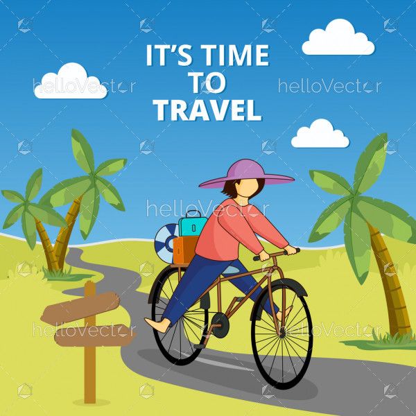 Travel and Tourism Background with a Girl riding a Bicycle
