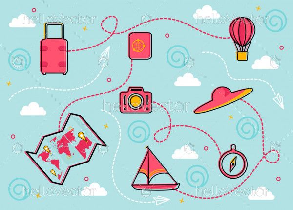 Travel and Tourism background with icons - Vector Illustration