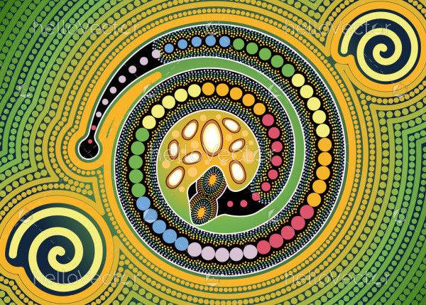 Aboriginal art vector painting with snake