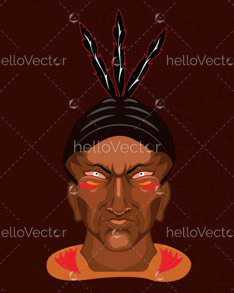 American Indian chief front face - vector illustration