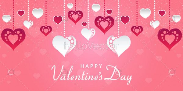 Valentine's day background with hanging hearts - Vector illustration