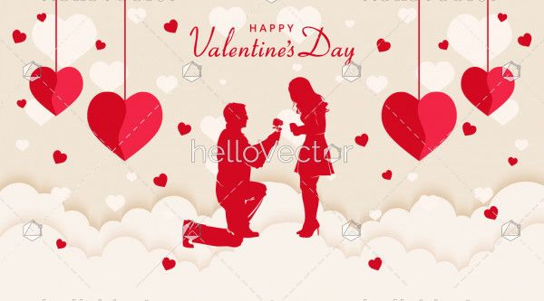 Man proposing to a woman, Valentine's day background - Vector illustration