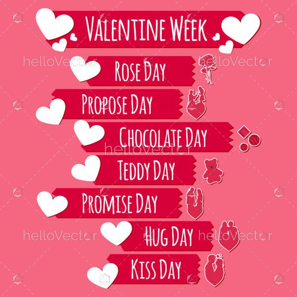 Valentine's week days, greeting card design - Vector Illustration