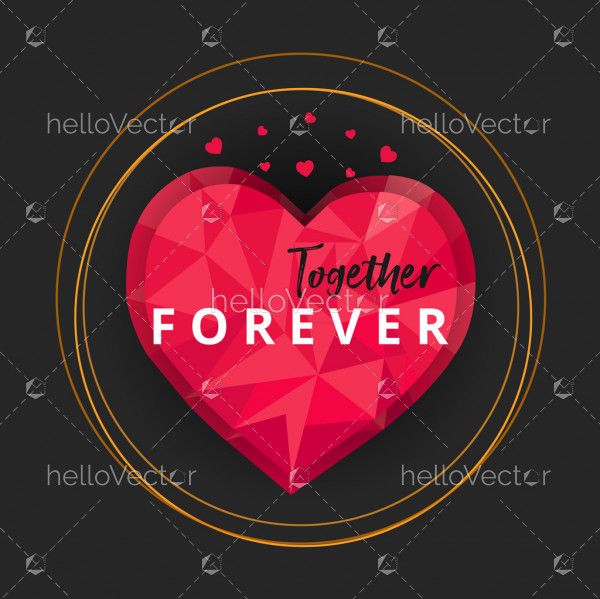 Together Forever beautiful typography on heart shape, love background - Vector Illustration