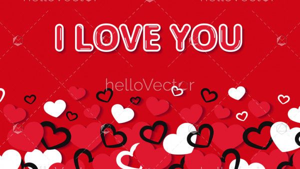 I love you typography with seamless hearts on red background - Vector Illustration