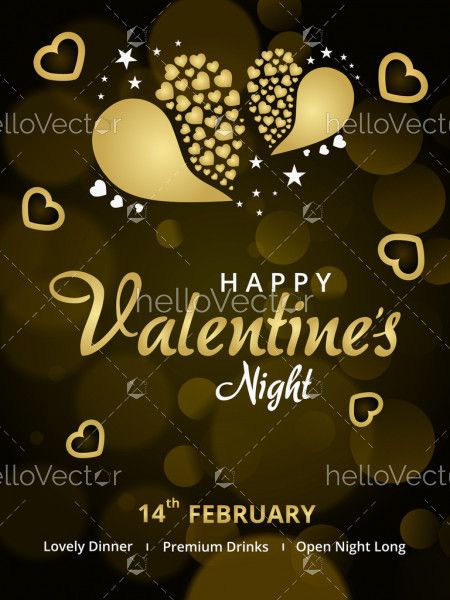 Valentine's night flyer, poster design - Vector Illustration