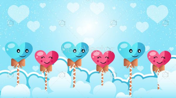 Cute heart cartoon characters, Love  background - Vector Illustration
