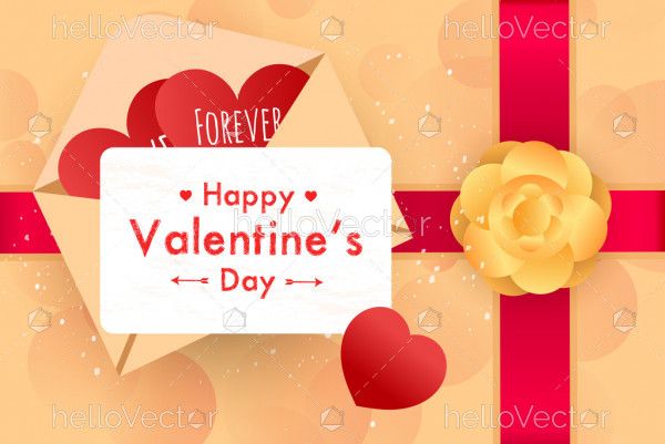 Valentine's day greeting card design with envelope and hearts - Vector Illustration