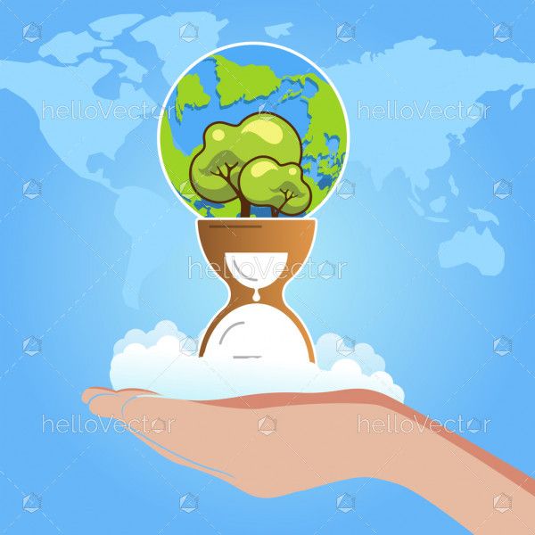 Save earth concept vector graphic with hand holding earth