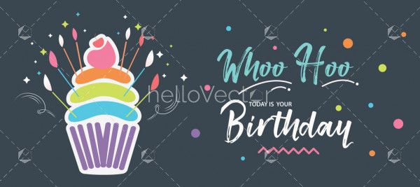 Birthday banner with typography and cake - Vector illustration