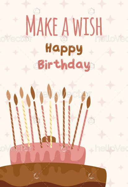Minimal Birthday card design with cake, candles and typography - Vector Illustration