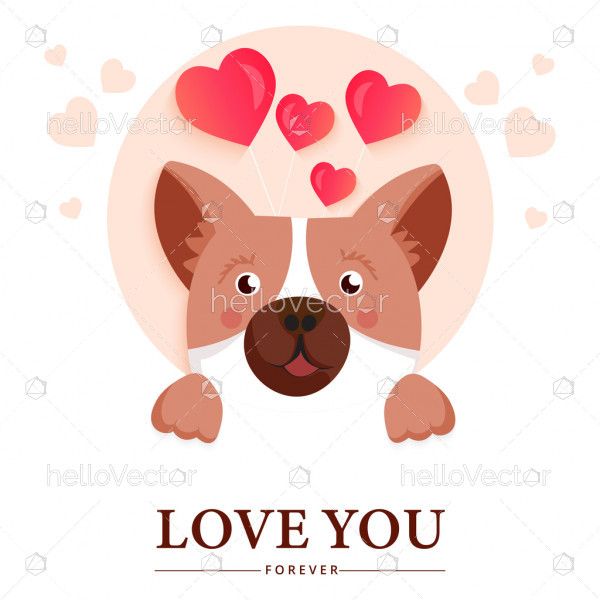 Cute dog cartoon, Valentine's day graphic design - Vector illustration