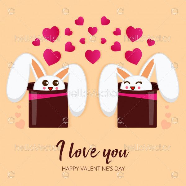 Cute rabbit cartoon characters, Valentine's day graphic - Vector illustration