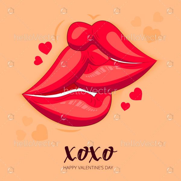 Two lips kissing clipart, Valentine's day graphic - Vector illustration