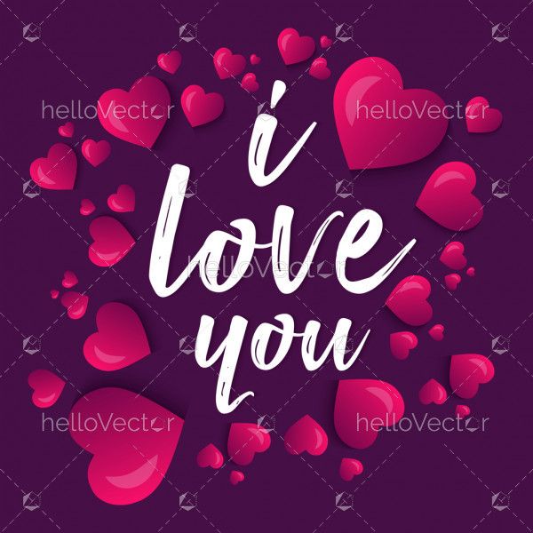 Valentine's day graphic with pink 3d realistic hearts - Vector illustration