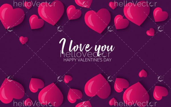 Valentine's day background with pink 3d realistic hearts - Vector illustration