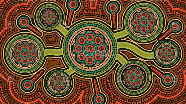 Illustration based on aboriginal style of dot background. Connection concept