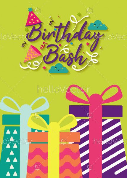 Birthday celebration party banner with gifts - Vector Illustration