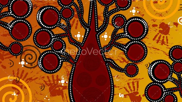 Boab (Baobab) Tree Vector, An illustration based on aboriginal style of painting depicting nature